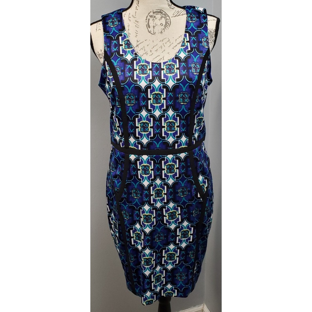 Andrew Marc Sheath Dress Womens 10 Multi Geometric Print Chic Business Cocktail